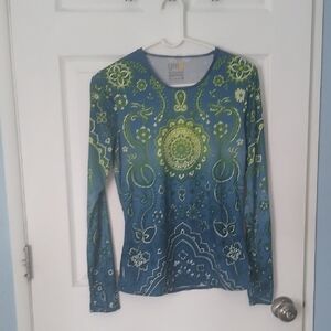 Yellowman YMX Women's Blue and Green Long Sleeve Top